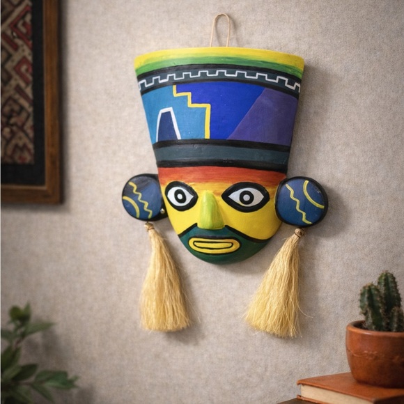 Other - Salomon Ruiz Soiu Hand Painted Peruvian Folk Art Wall Mask w/ Tassels – Signed